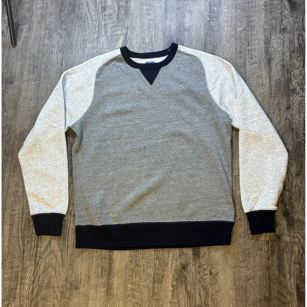 J. Crew Vintage Fleece Crewneck Colorblock Sweatshirt Grey Navy Blue Large